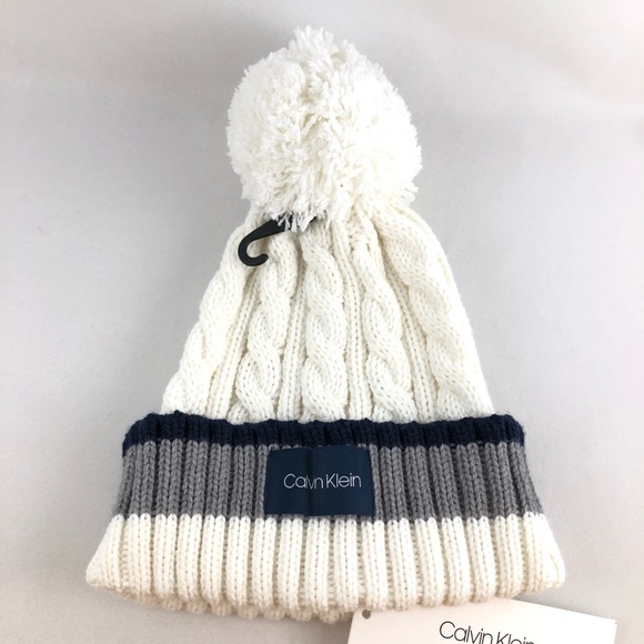 Calvin Klein Accessories - Calvin Klein Pom Cuff Cuffed Cable Knit Beanie NWT